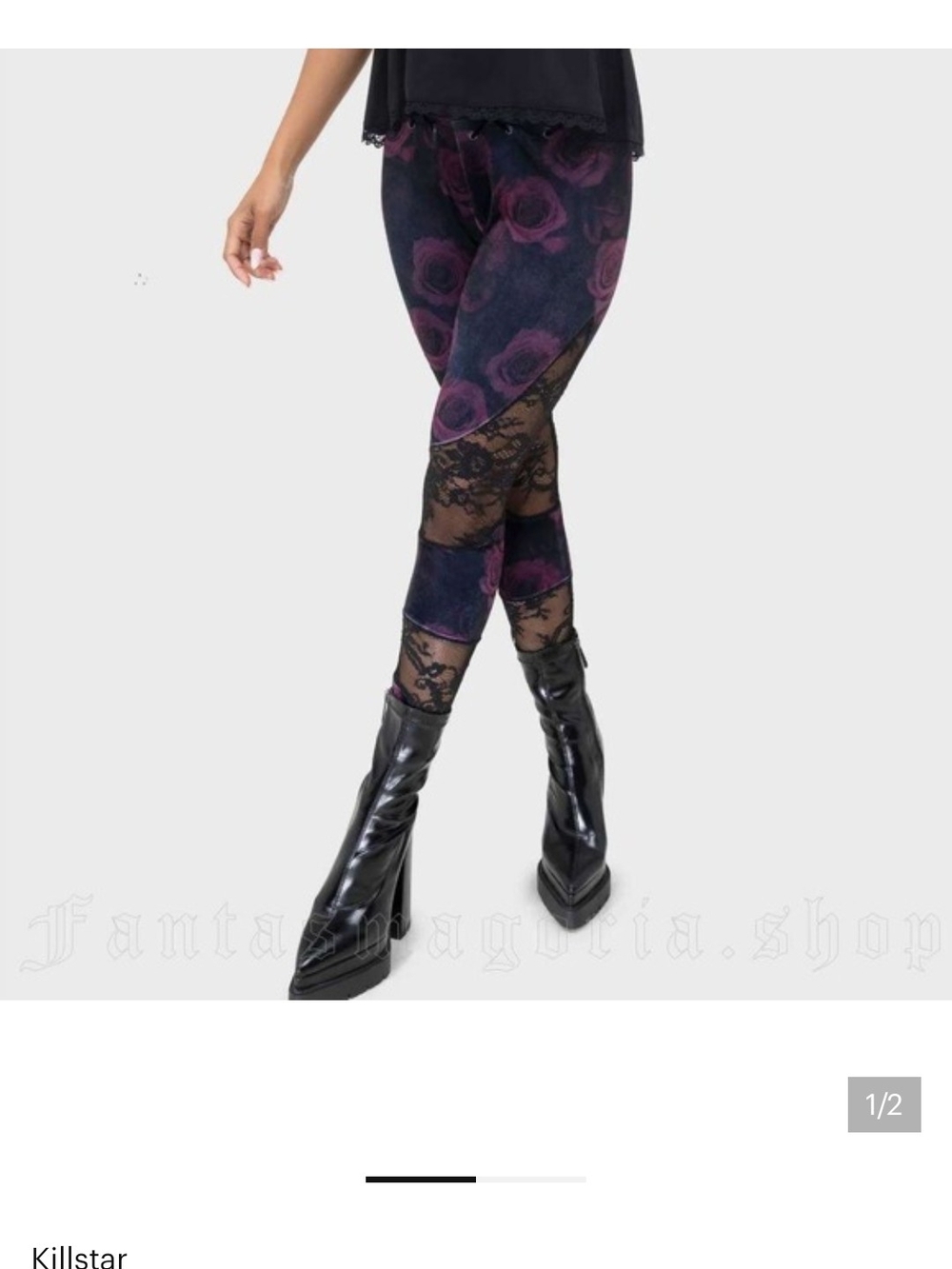 Killstar Purple Rose Lace Panel Leggings